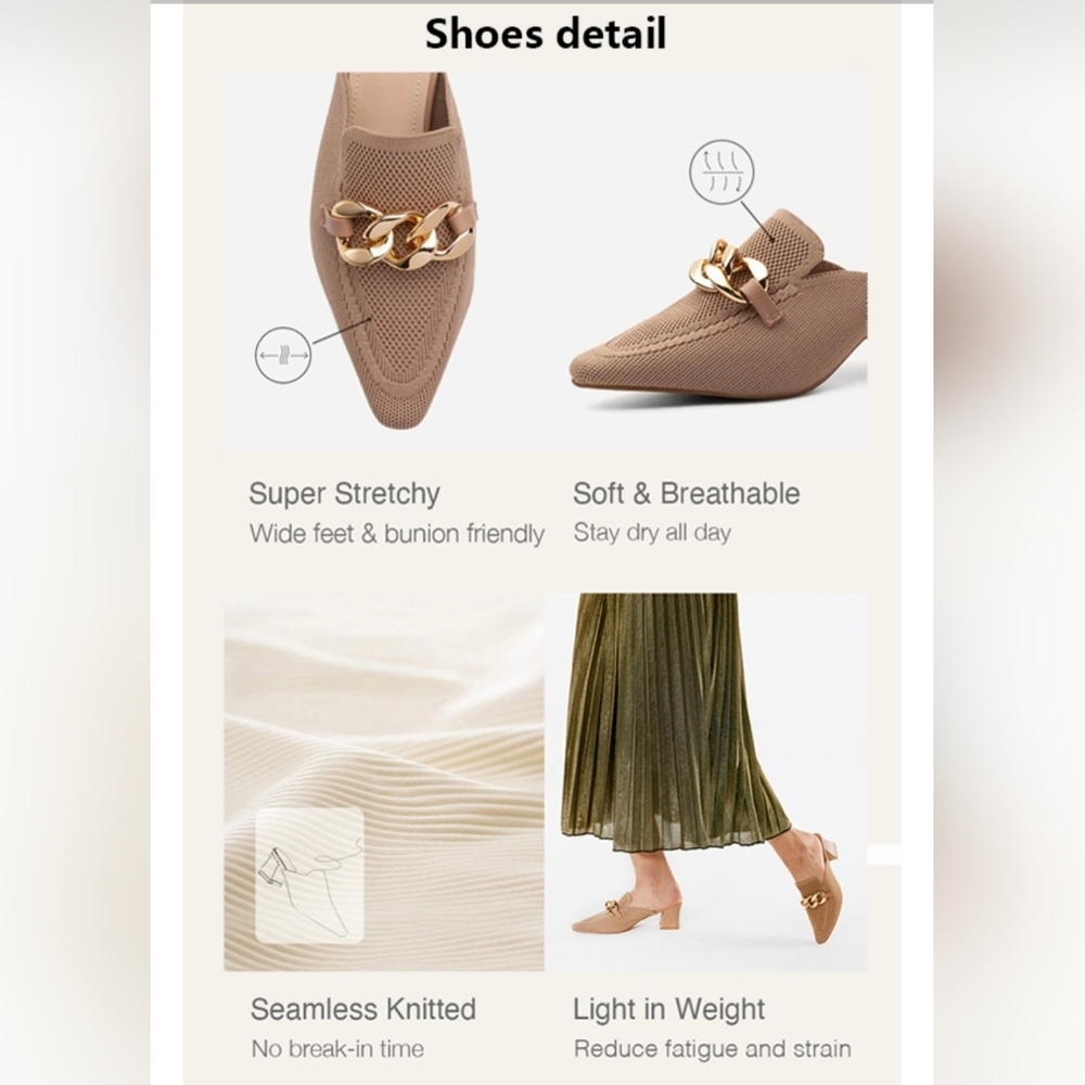 Knit Pointed Toe Chunky Heel Mules #962, 963 - Picture 10 of 16